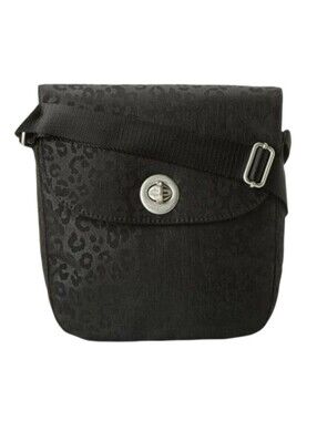 🖤 Baggallini Beijing Black Nylon Crossbody Messenger Travel Bag Cheetah Print